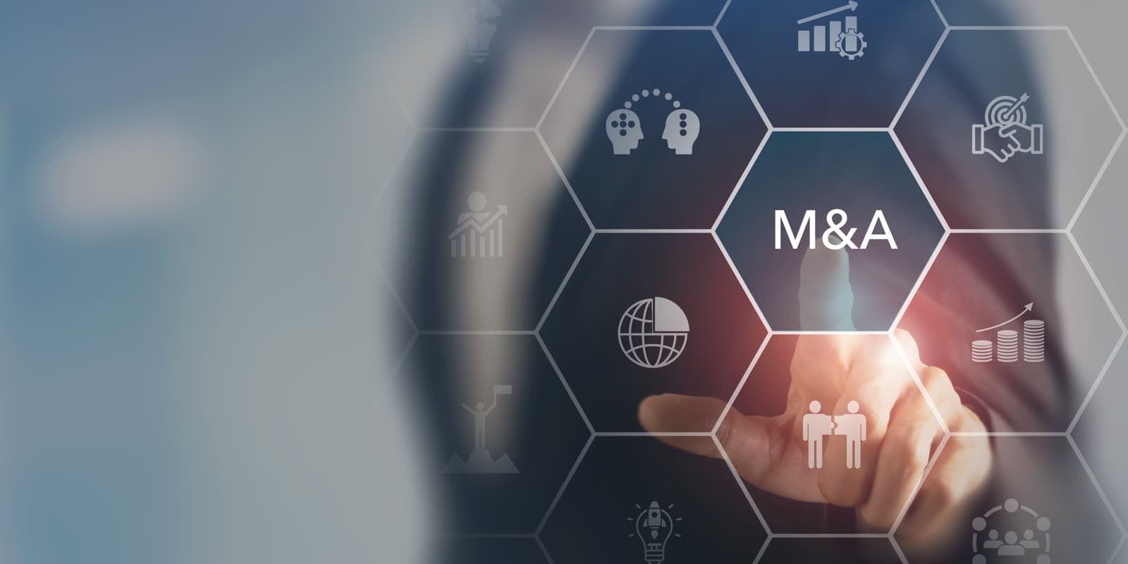 Mergers and acquisitions strategy displayed over a business meeting